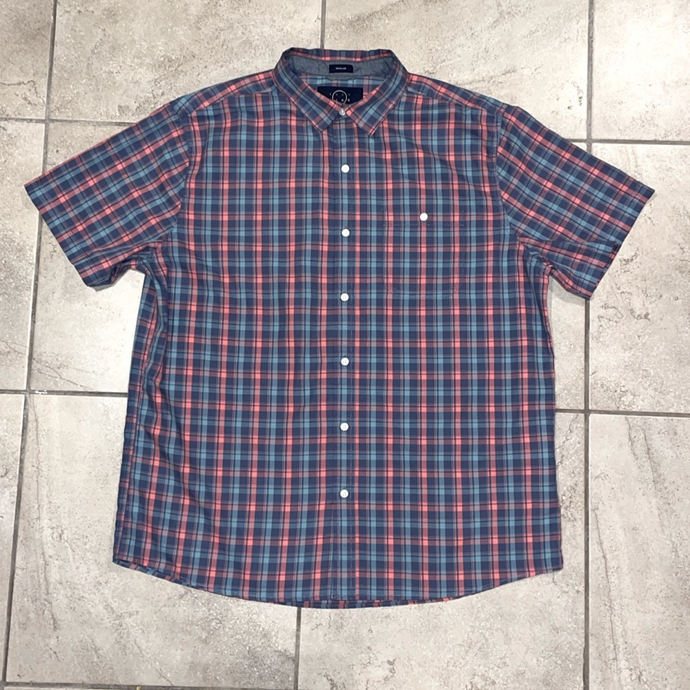 Even Tide Men’s Short Sleeve Plaid Button Down Shirt XL